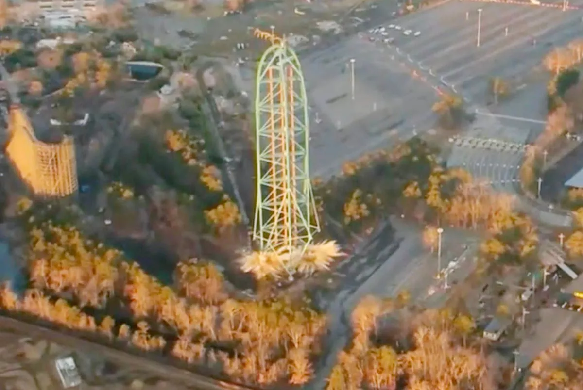 Moment world's tallest rollercoaster is blown up in series of blasts