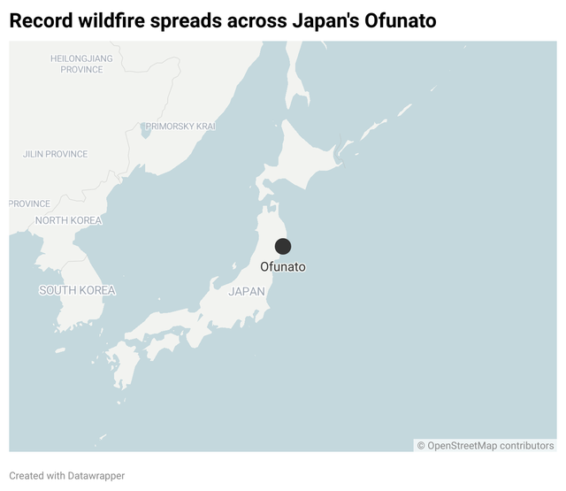 Japan wildfire mapped: One dead and thousands evacuated as country battles largest fire in decades