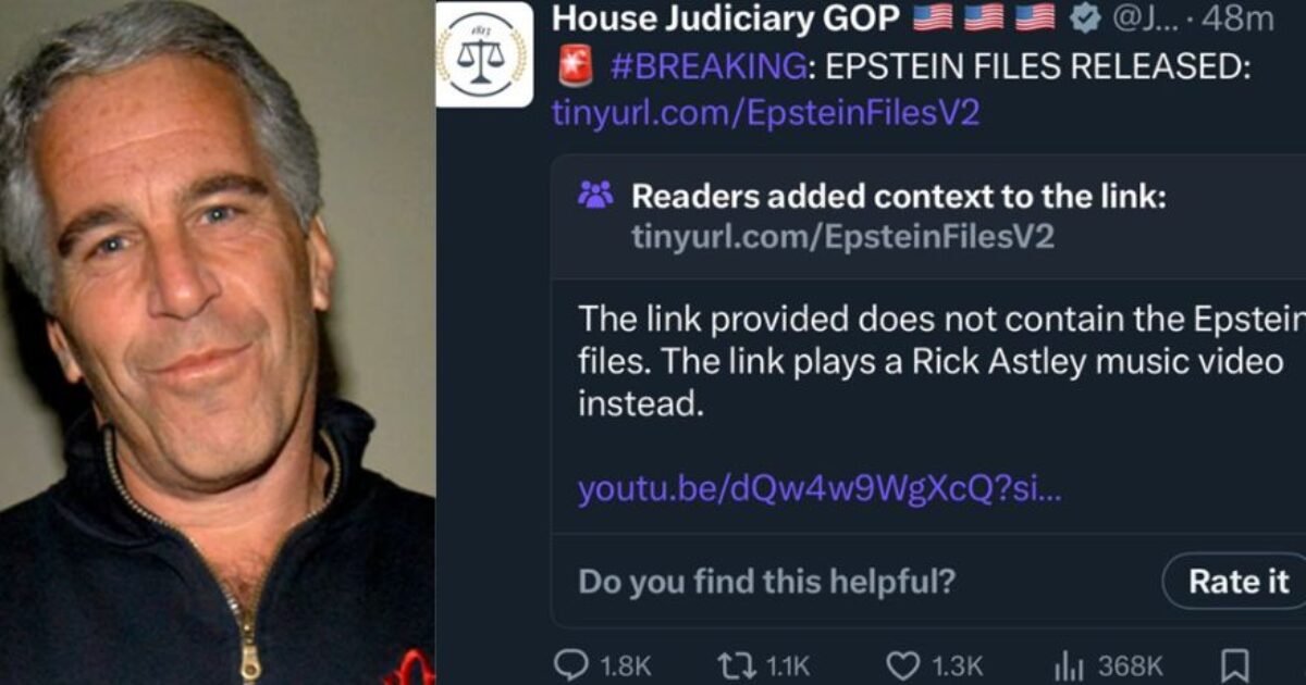 House Judiciary Committee Deletes Prank 'Rick-Roll' X Post About Epstein Files After Severe Backlash