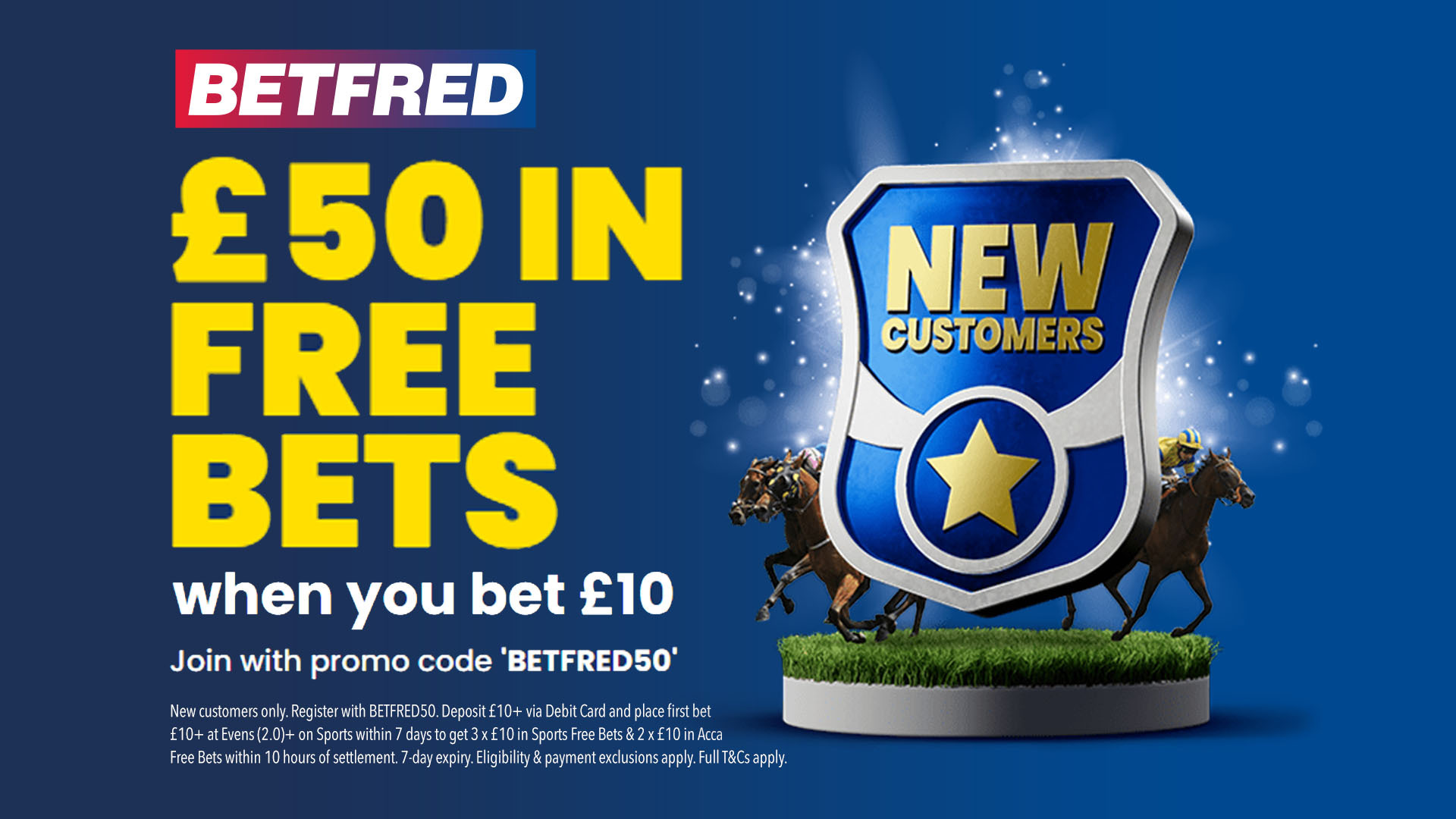 Get £50 in free bets to spend on horse racing with Betfred new customer offer...