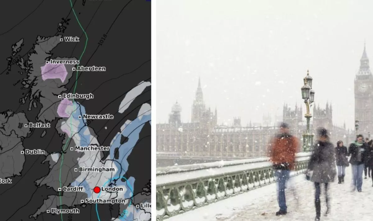 UK weather maps show giant snow bomb covering London and huge chunk of England