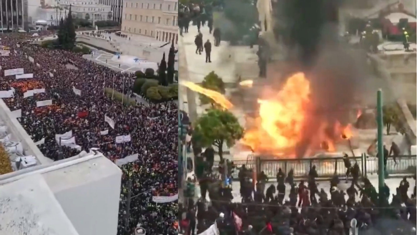 WATCH: Massive Protests in Greece, Hundreds of Thousands Gather and Throw Petrol Bombs at Police