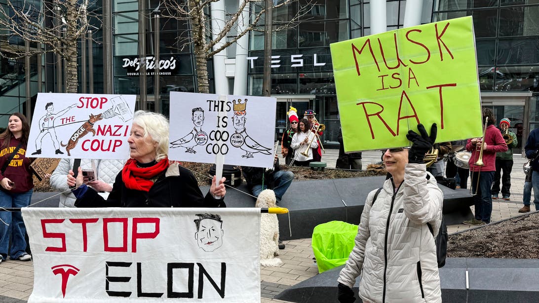 Anti-DOGE protests at Tesla stores target Elon Musk's bottom line