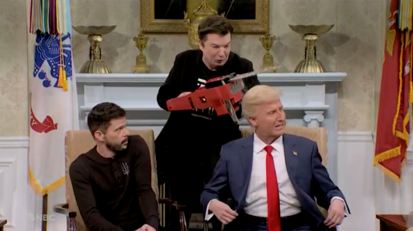 'SNL' Cold Open: Mike Myers' Elon Musk Interrupts Trump-Zelensky Meeting