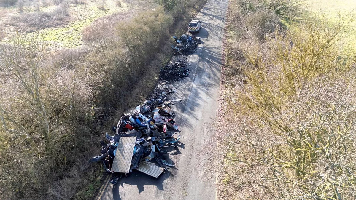 Photo shows 20 tonnes of fly-tipped rubbish pile on main road