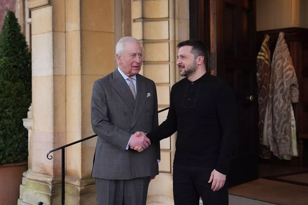 King Charles shakes hands with Zelensky at major Sandringham meeting