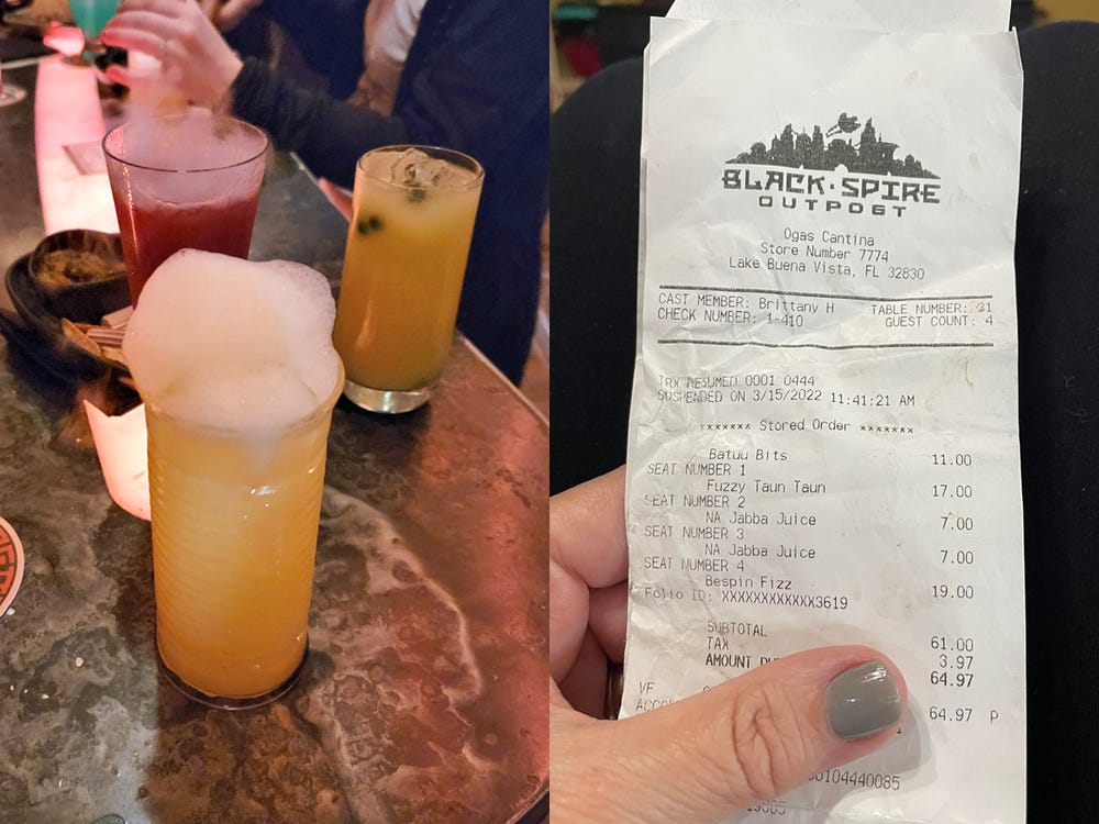 My family of 4 spent $65 at Oga's Cantina in Disney World. After trying to get a reservation for years, I wouldn't go back.