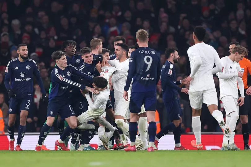 Arsenal and Man Utd stars brawl in FA Cup chaos after red card and penalty